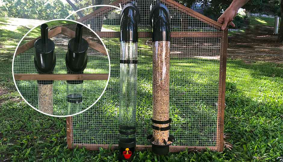 chicken drinker and feeder front and back views